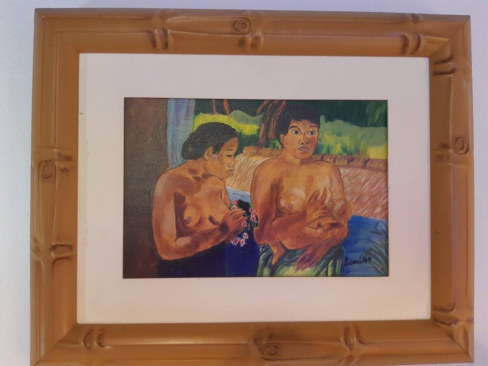 Pintura original emoldurada, parte do acervo da casa
