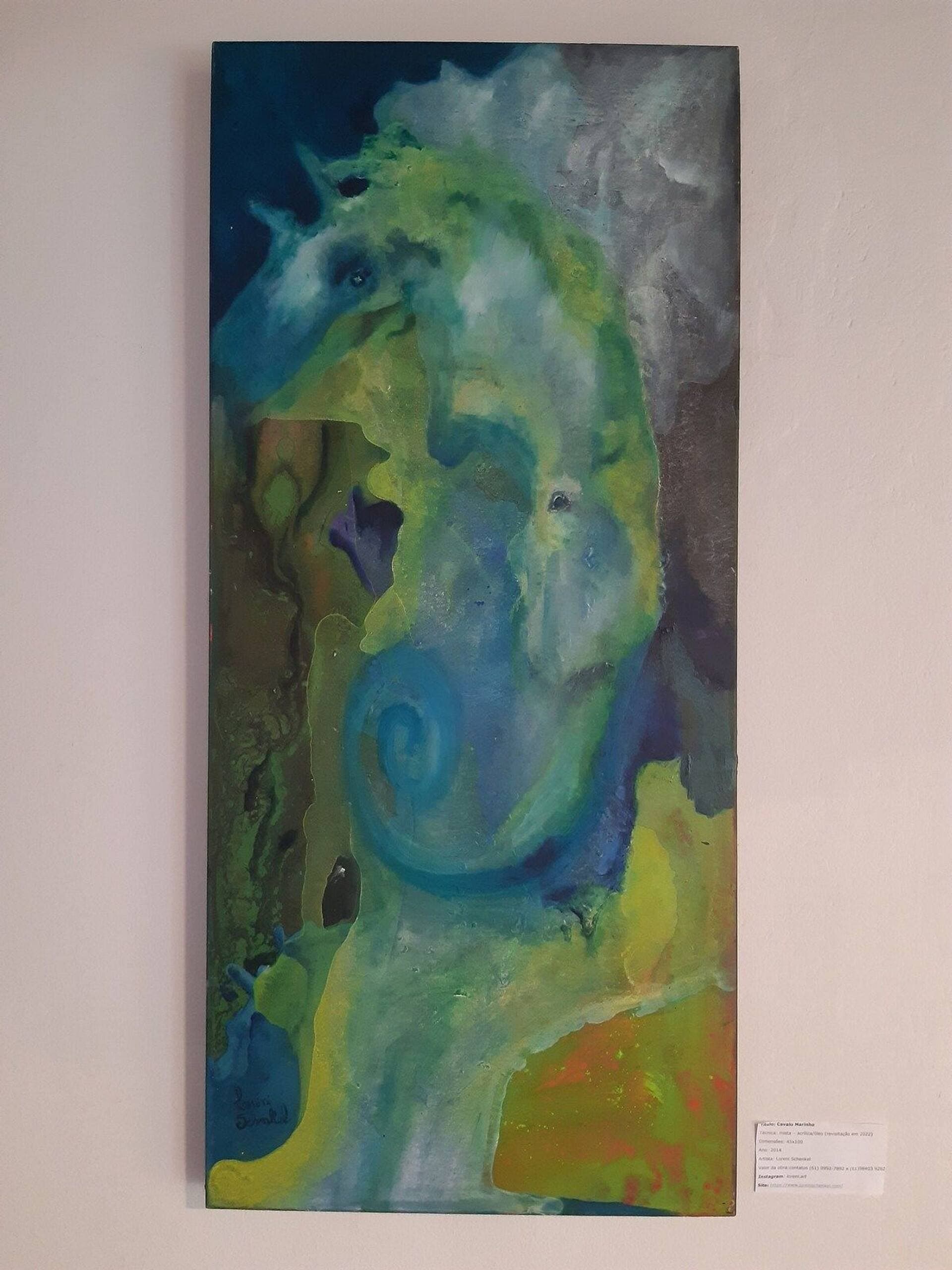 Pintura original em tons de azul e verde